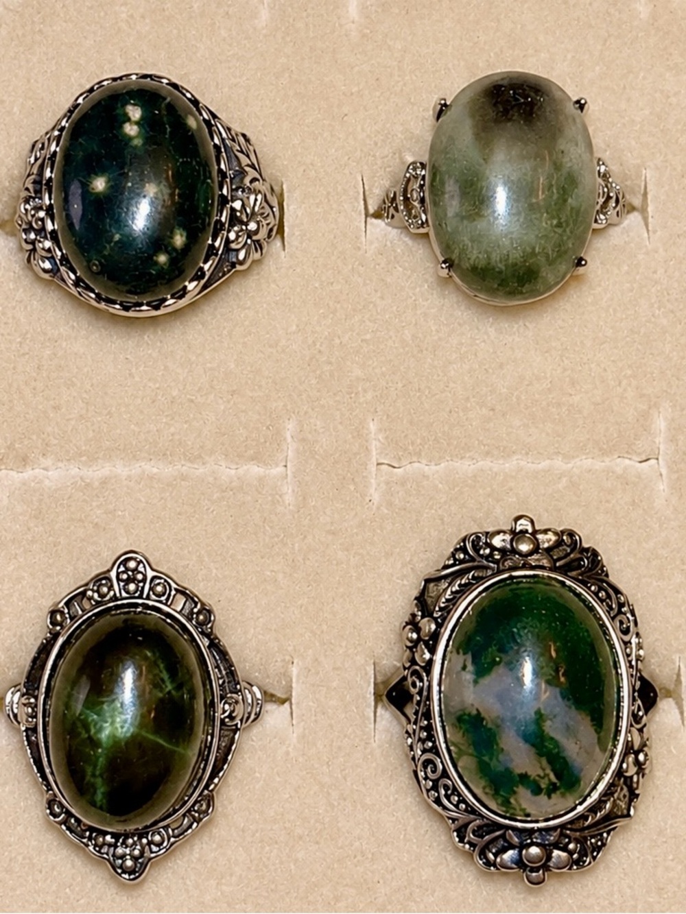 Vintage-Inspired Green Stone Oval Ring - Women's Jewelry